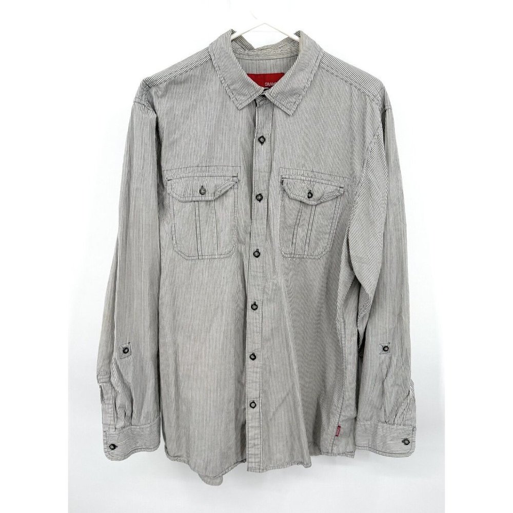 Gramicci Shirt Mens Extra Large Gray White‎ Striped Button up